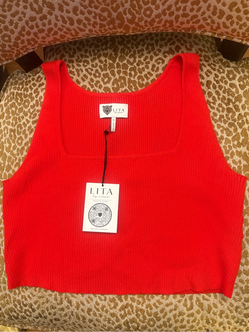 LITA by Ciara Bright Red Ribbed Square-Neck Crop Top